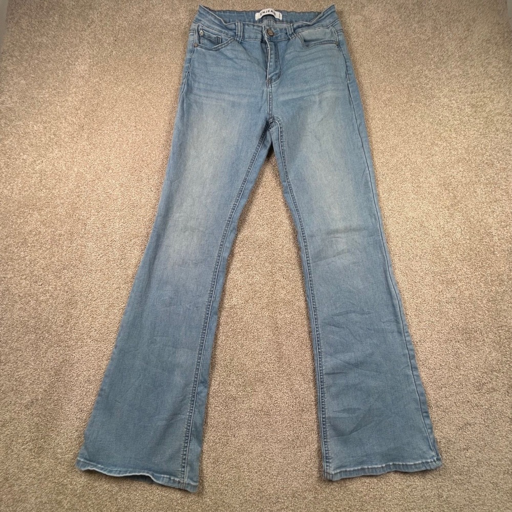 Enjean Women Light Wash Flare Denim Jeans Size 9/29 High Rise Stretch Blue